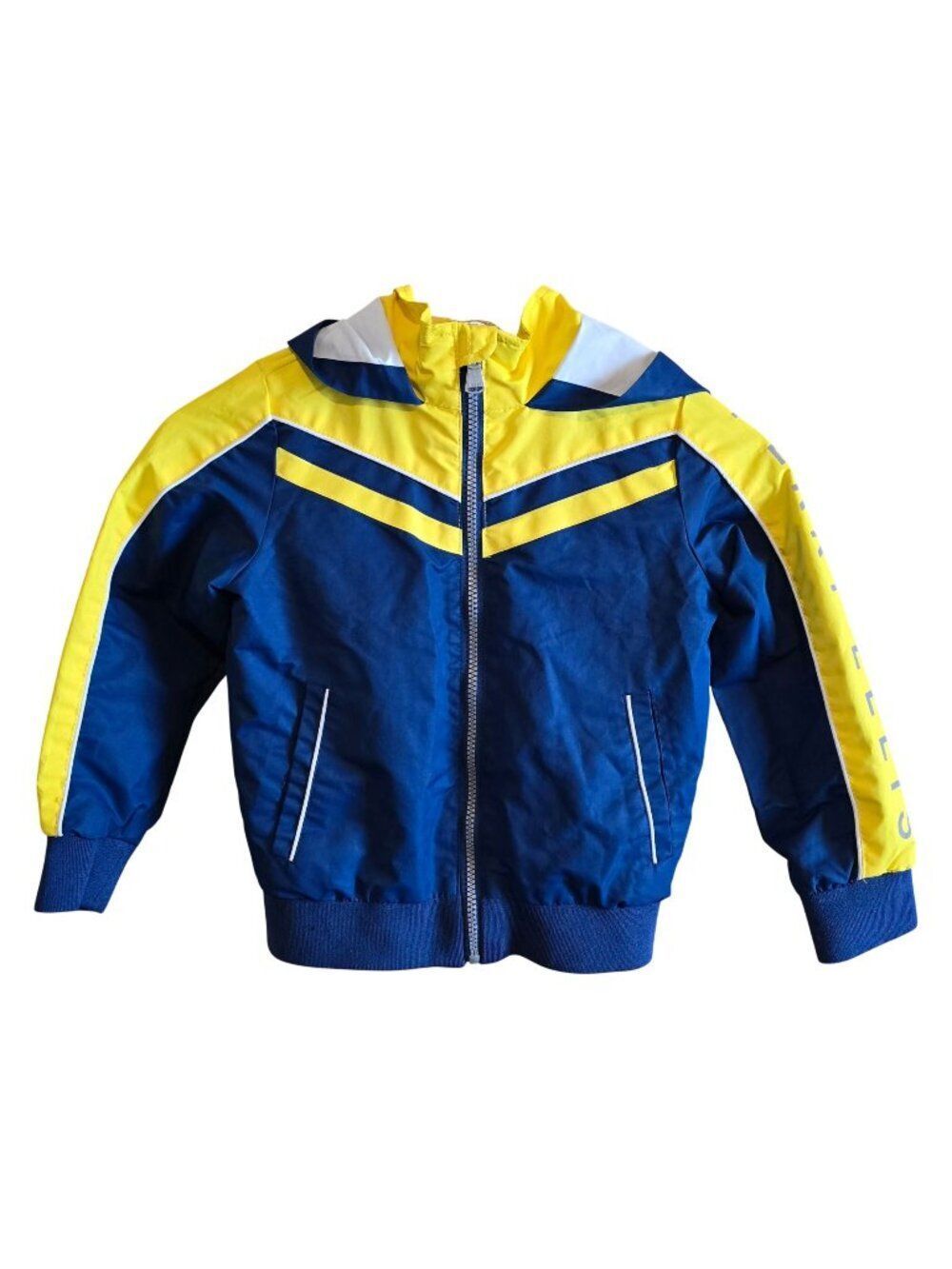 Perry Ellis Boys Hooded Windbreaker Jacket Size 5 Striped Blue Yellow